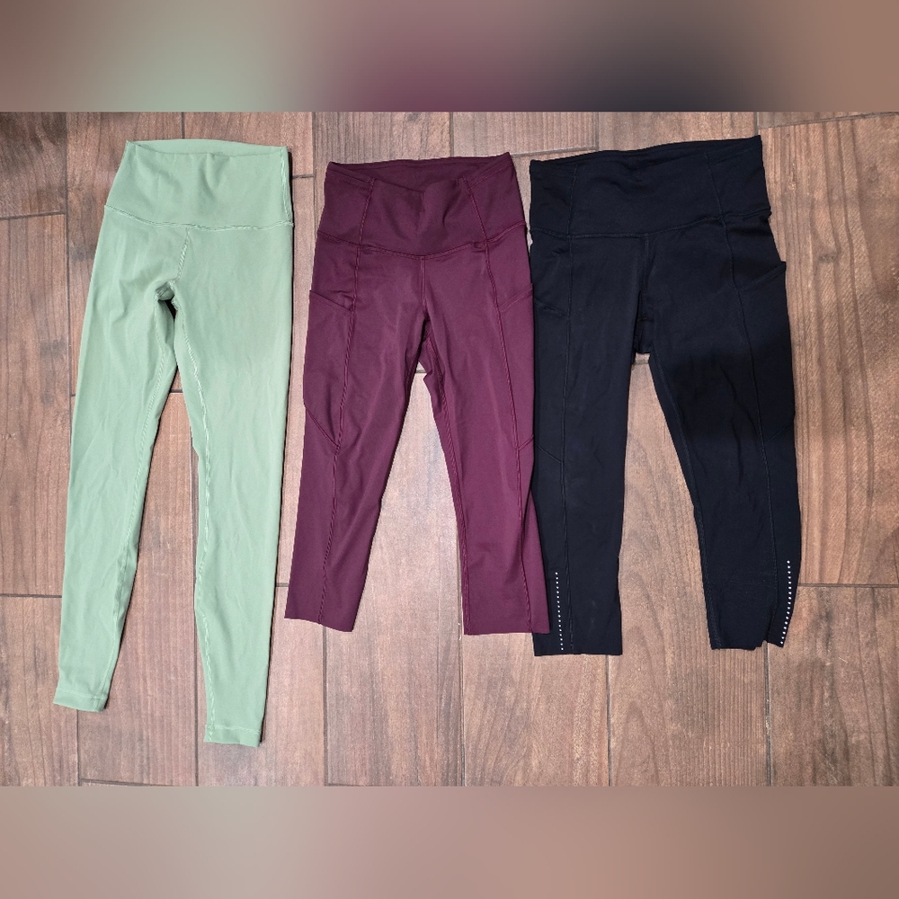 Lululemon Athletica Green and Purple High-Waisted Leggings